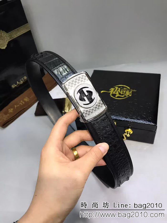 古馳CUCCI 真鱷魚骨皮尾部不拼接皮帶 高端男士皮帶 GHG1384